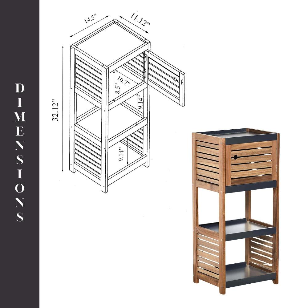 Evideco Compact Bathroom Storage Cabinet With Open Shelves And Vented Door Brown And Gray – Elements Collection Bathroom Storage & Furniture Floor Cabinets