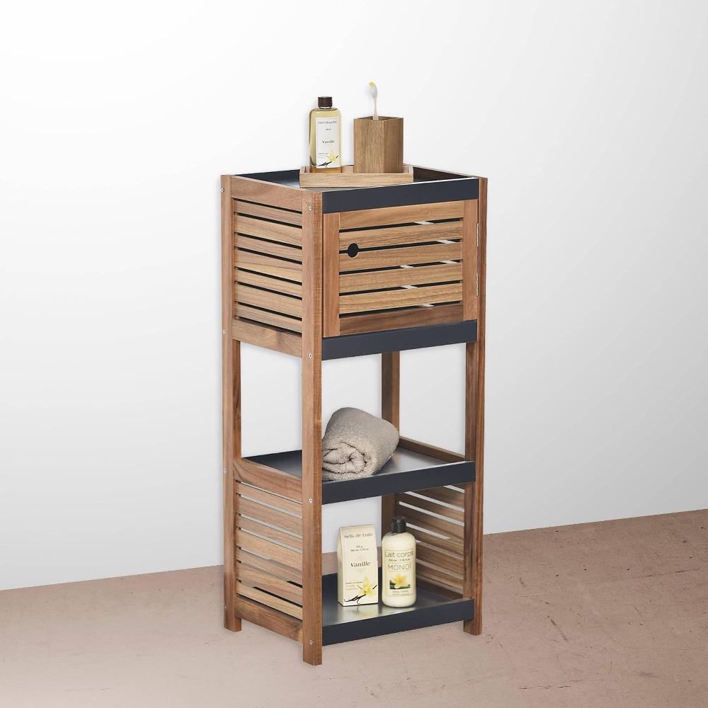 evideco Compact Bathroom Storage Cabinet with Open Shelves and Vented Door Brown and Gray – Elements Collection Bathroom Storage & Furniture Floor Cabinets