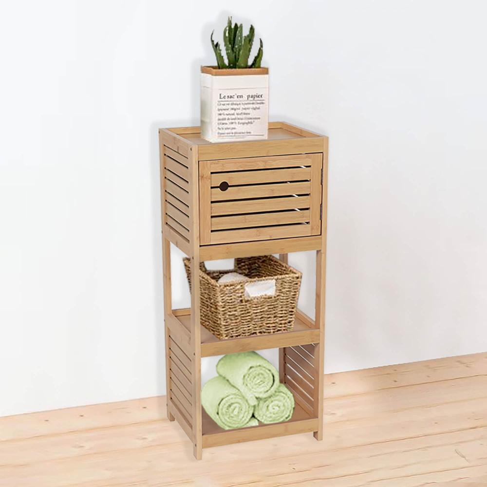 evideco Compact Bathroom Storage Cabinet with Open Shelves and Vented Door Natural – Trinidad Collection Bathroom Storage & Furniture Floor Cabinets
