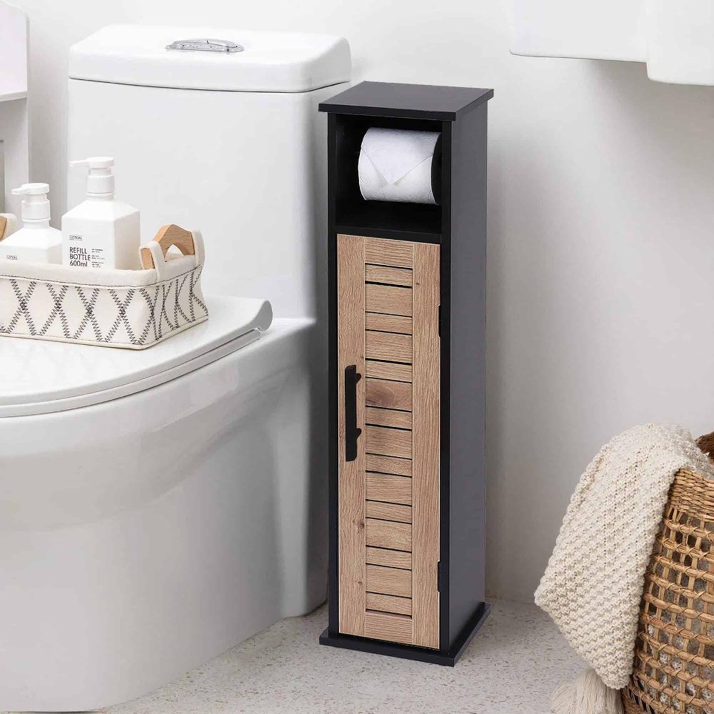 Evideco Compact Toilet Paper Storage Cabinet With Dispenser Holds Up To 6 Rolls Black And Brown – Bergen Collection Bathroom Storage & Furniture Toilet Paper Reserve