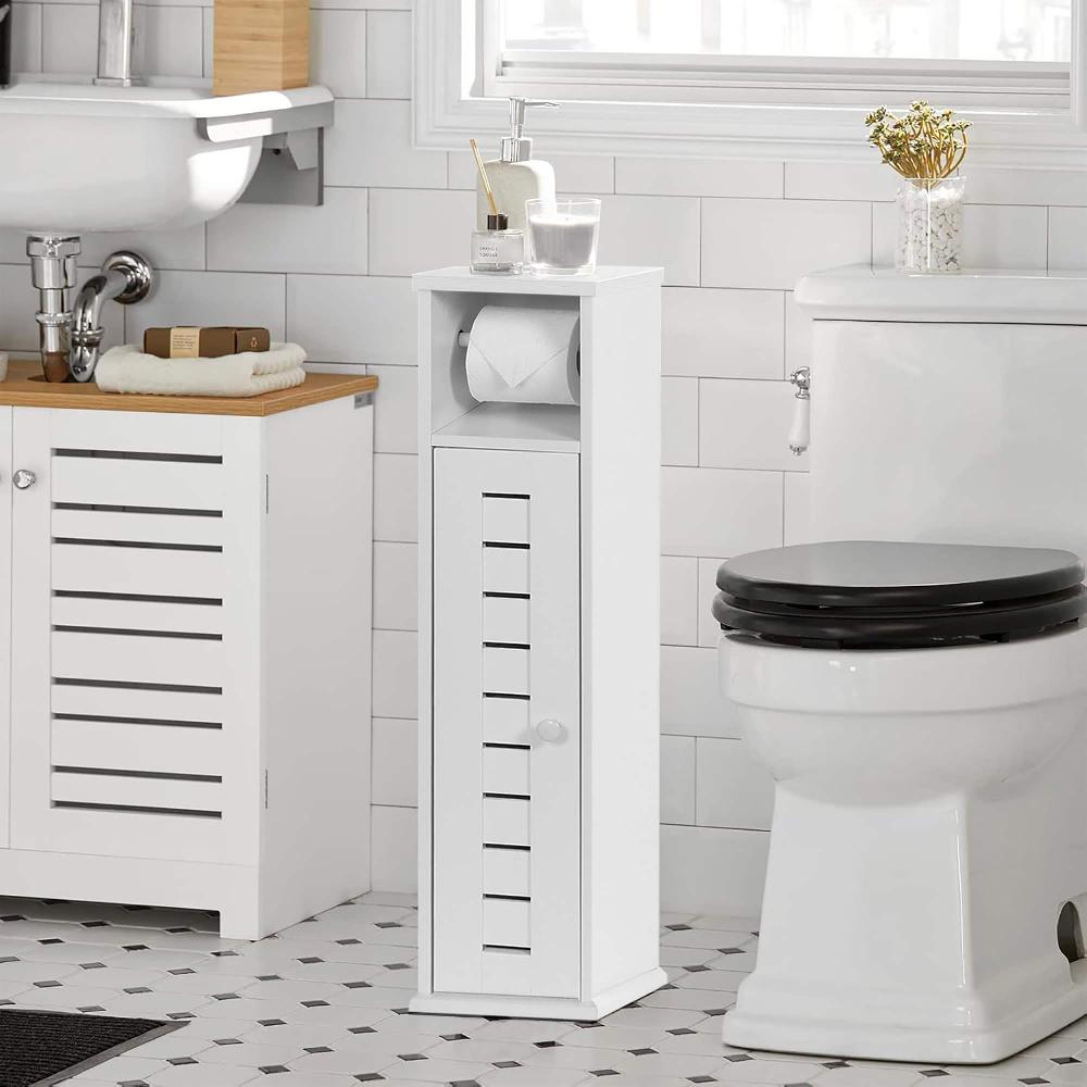 Evideco Compact Toilet Paper Storage Cabinet With Dispenser Holds Up To 6 Rolls Santorin Collection Bathroom Storage & Furniture Toilet Paper Reserve