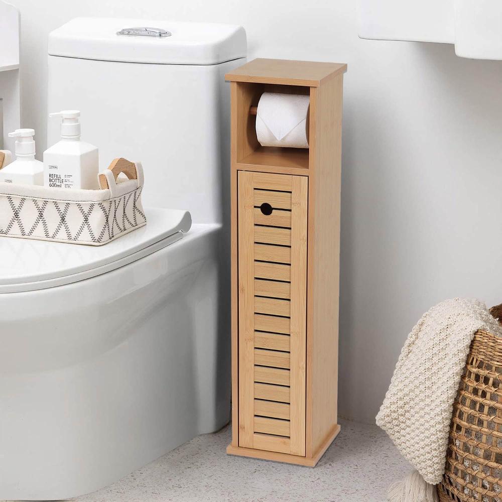 Evideco Compact Toilet Paper Storage Cabinet With Dispenser Holds Up To 6 Rolls Natural – Trinidad Collection Bathroom Storage & Furniture Toilet Paper Reserve