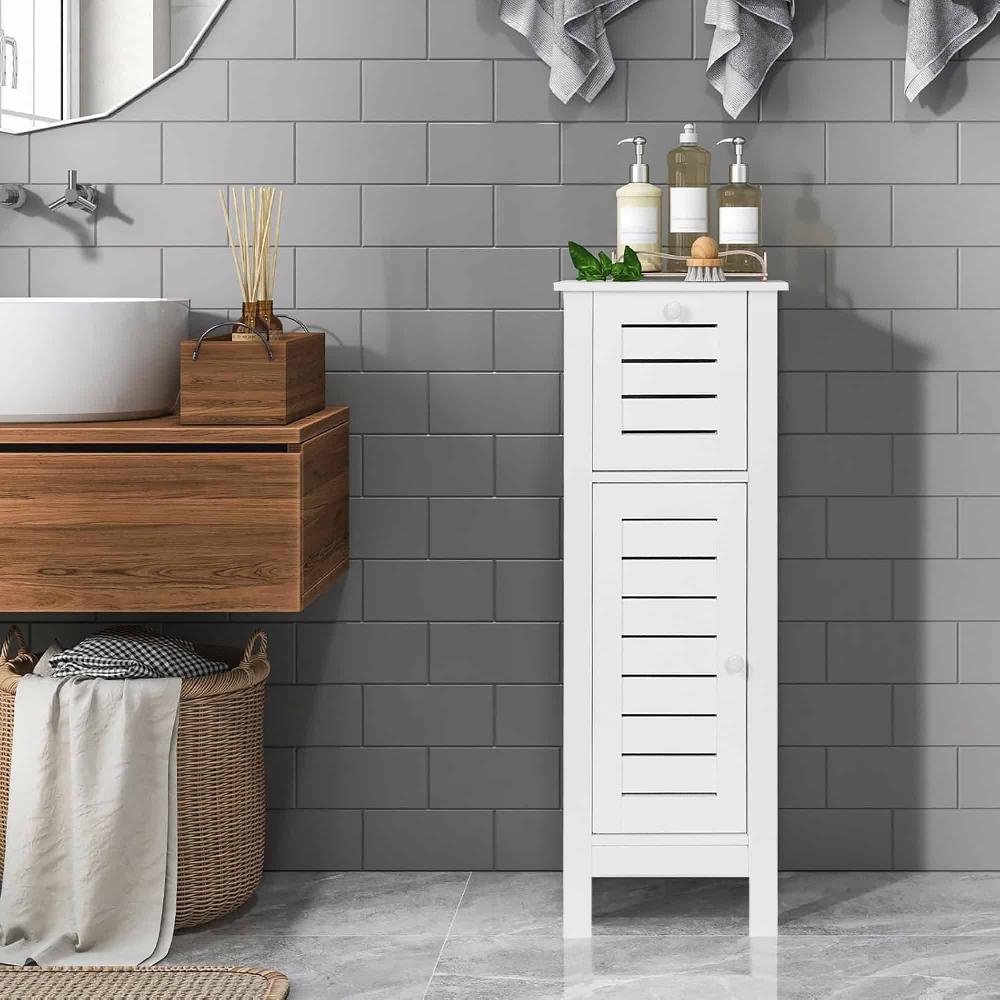 Evideco Compact White Bathroom Storage Cabinet With Drawer And Vented Door Santorin Collection Bathroom Storage & Furniture Floor Cabinets