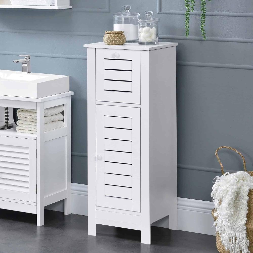 evideco Compact White Bathroom Storage Cabinet with Drawer and Vented Door Santorin Collection Bathroom Storage & Furniture Floor Cabinets