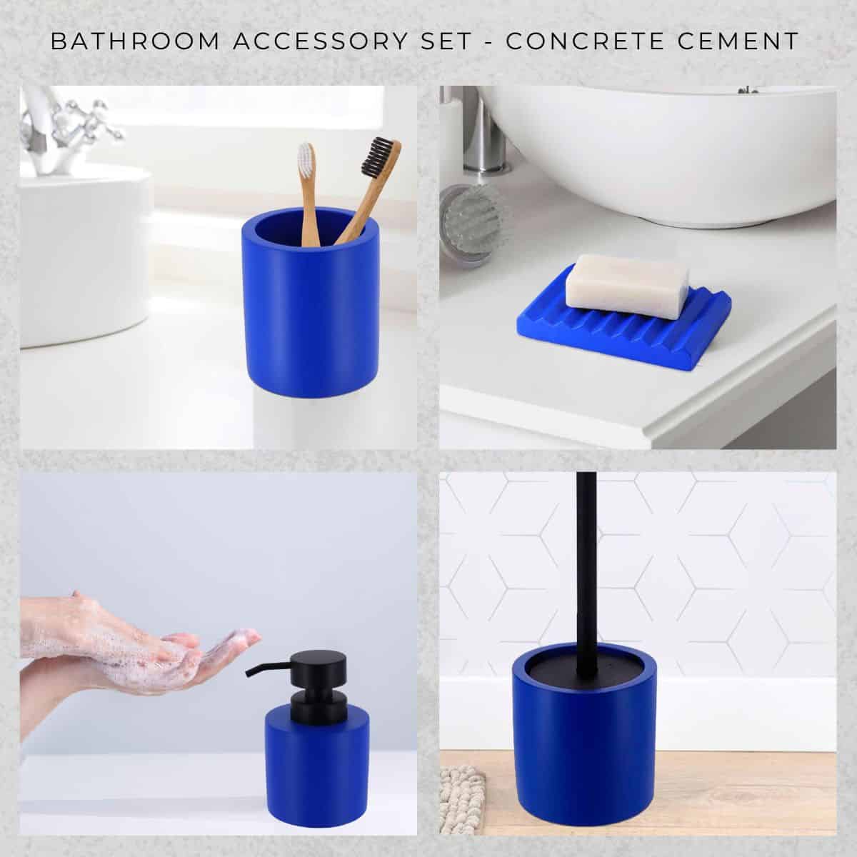Evideco Concrete Cement Bathroom Accessories 4-Piece Set Blue Bathroom Accessories Bath Coordinate Sets