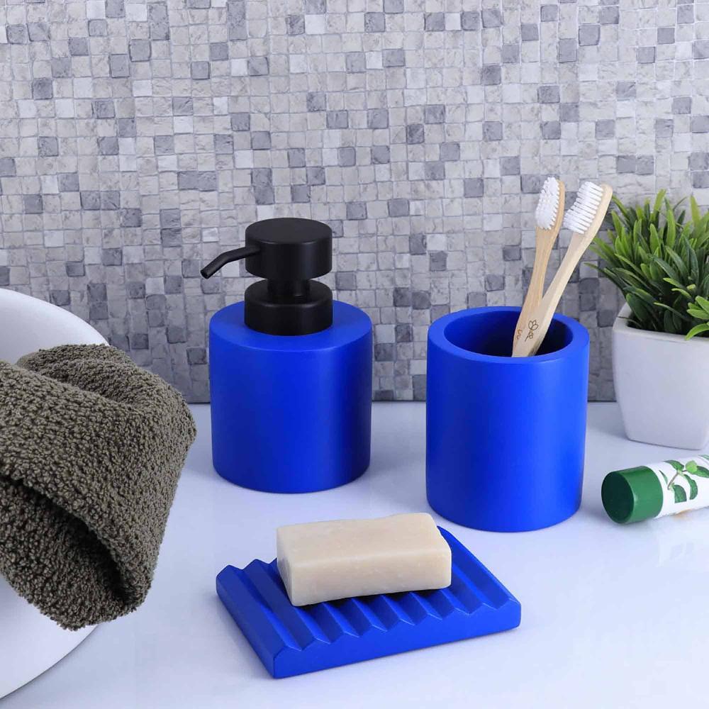 evideco Concrete Cement Bathroom Accessories 4-Piece Set Blue Bathroom Accessories Bath Coordinate Sets