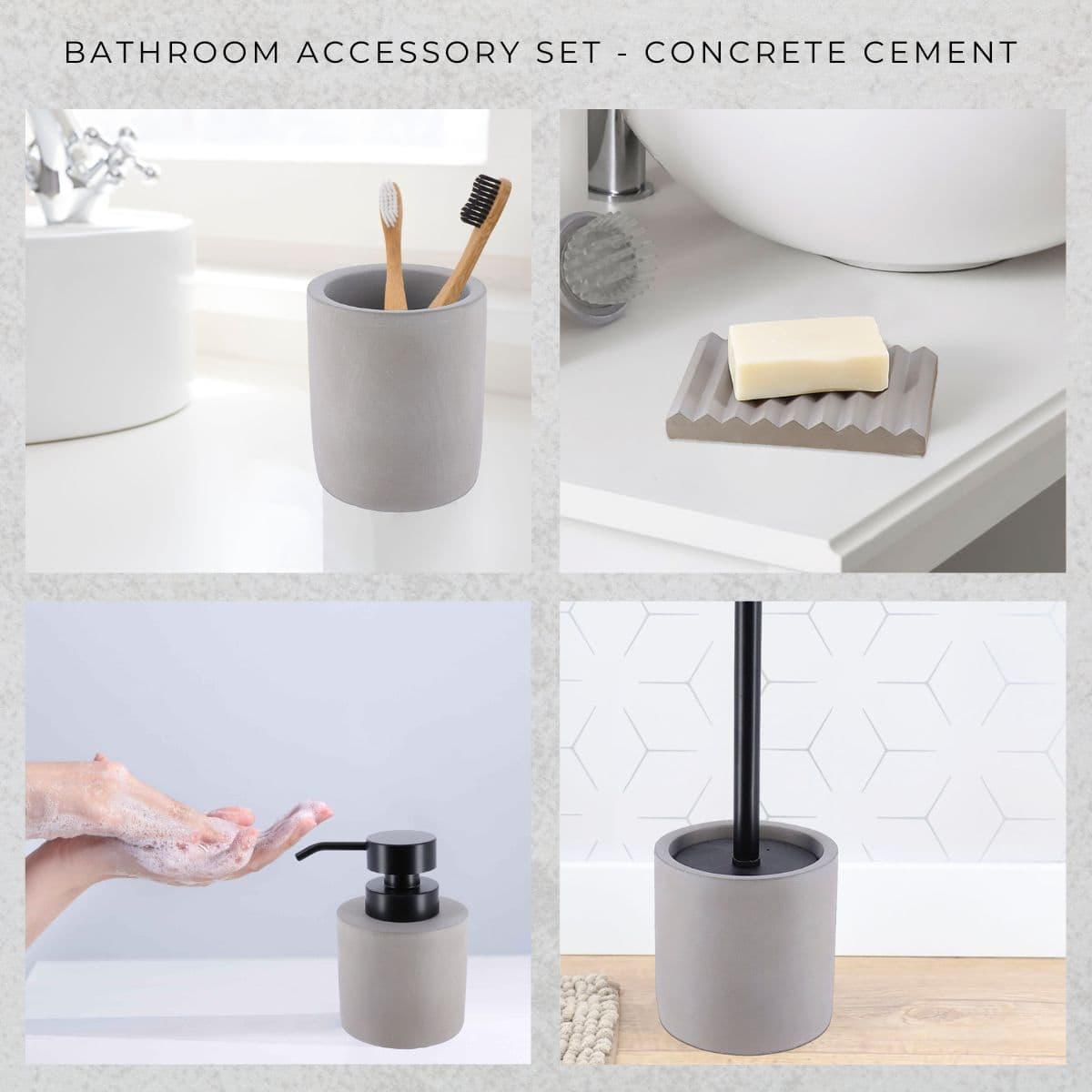 Evideco Concrete Cement Bathroom Accessories 4-Piece Set Gray Bathroom Accessories Bath Coordinate Sets