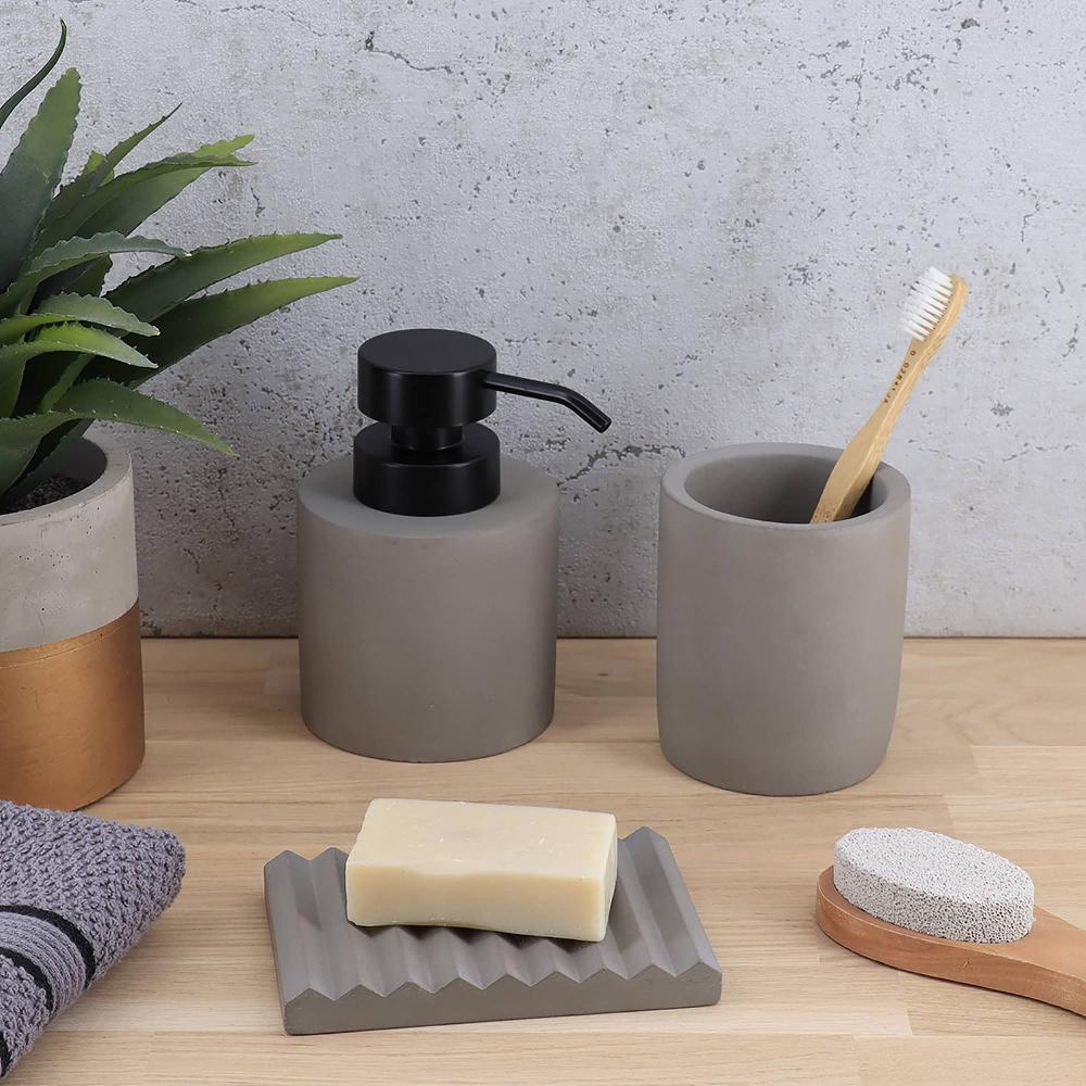 evideco Concrete Cement Bathroom Accessories 4-Piece Set Gray Bathroom Accessories Bath Coordinate Sets
