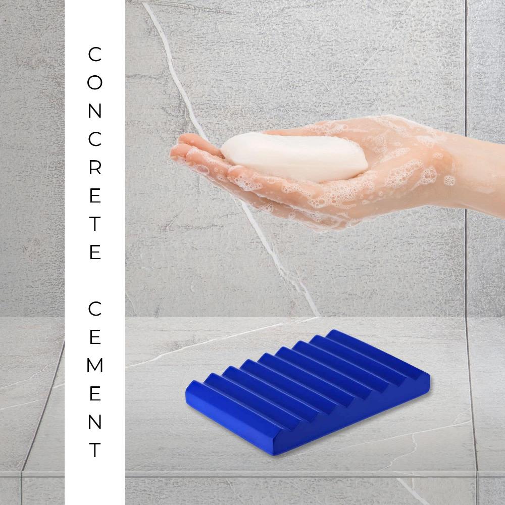 Evideco Concrete Cement Hand Soap Dish Ribbed Drainage Design Blue Bathroom Accessories Soap Dishes