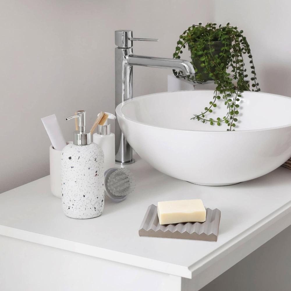 Evideco Concrete Cement Hand Soap Dish Ribbed Drainage Design Gray Bathroom Accessories Soap Dishes