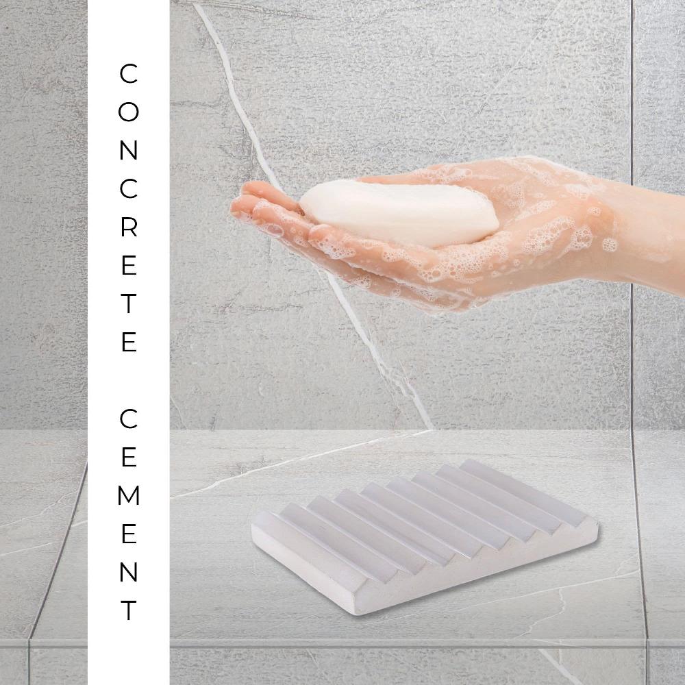 Evideco Concrete Cement Hand Soap Dish Ribbed Drainage Design Gray Bathroom Accessories Soap Dishes