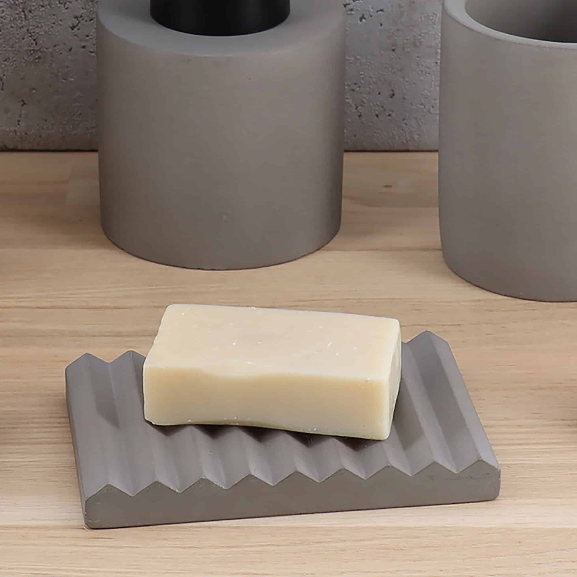evideco Concrete Cement Hand Soap Dish Ribbed Drainage Design Gray Bathroom Accessories Soap Dishes