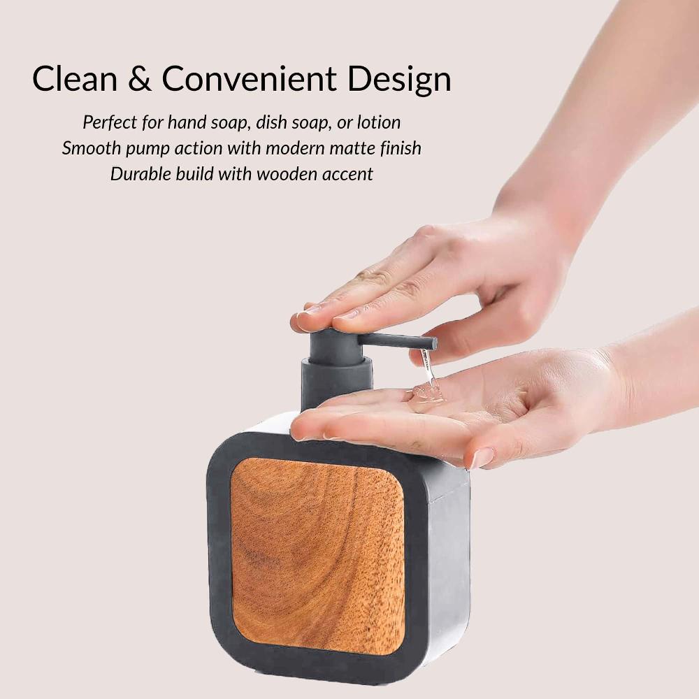Evideco Contemporary Soap Dispenser Gray Rubber And Acacia Bathroom Accessories Soap & Lotion Dispensers
