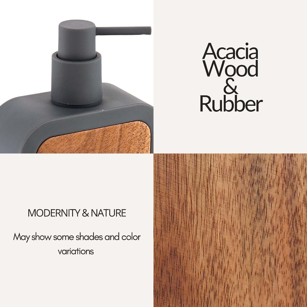 Evideco Contemporary Soap Dispenser Gray Rubber And Acacia Bathroom Accessories Soap & Lotion Dispensers