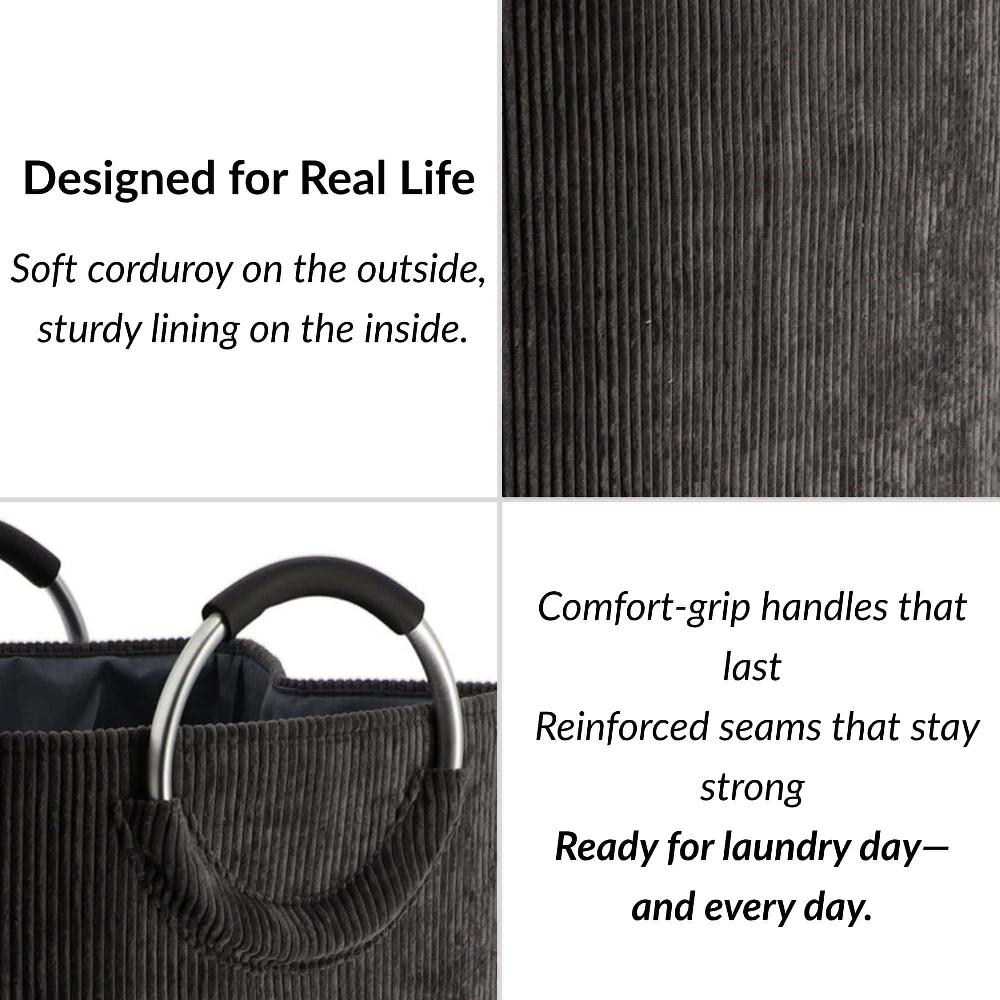 Evideco Corduroy Laundry Basket 55L Charcoal Gray Bathroom Storage & Furniture Storage Baskets & Organizers