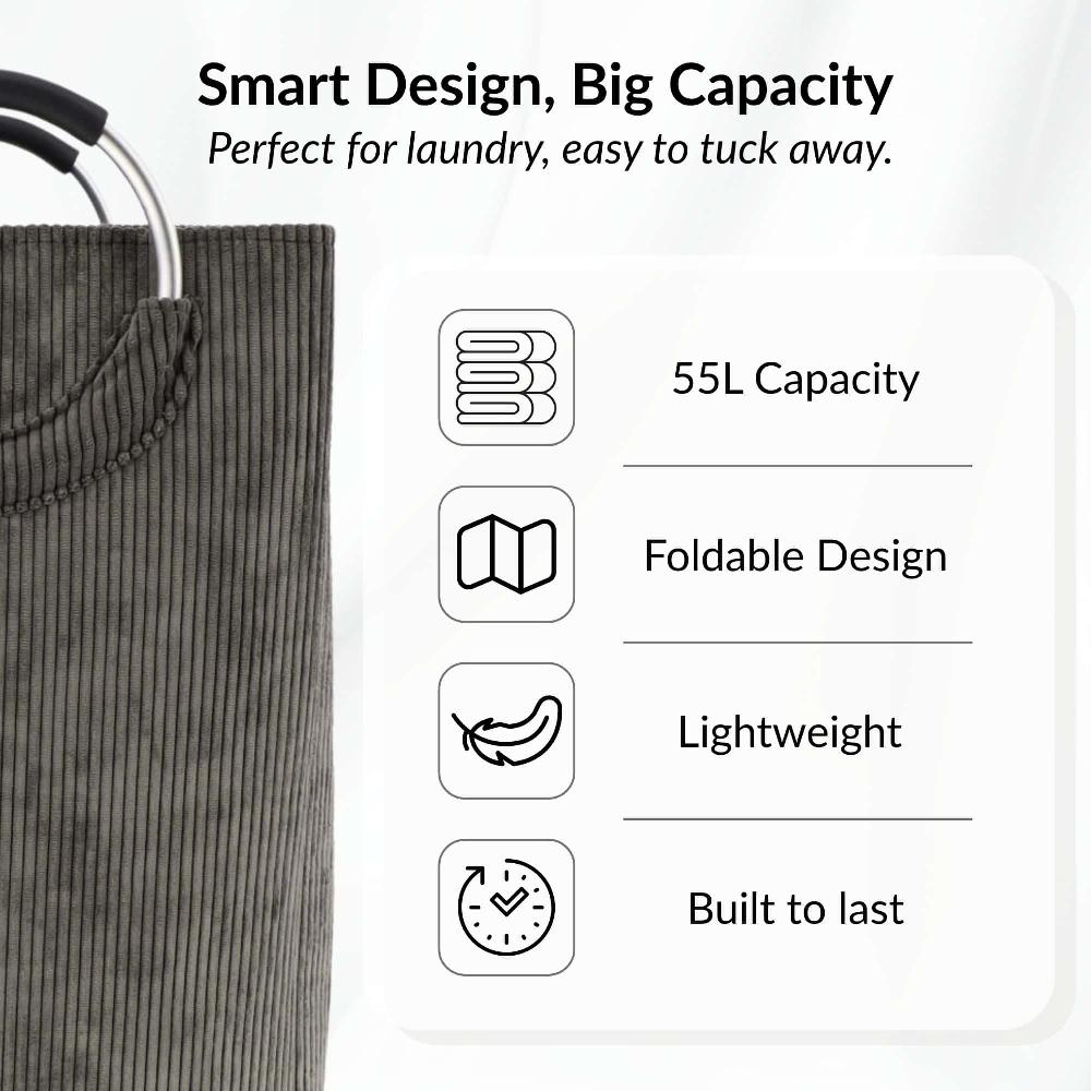 Evideco Corduroy Laundry Basket 55L Charcoal Gray Bathroom Storage & Furniture Storage Baskets & Organizers