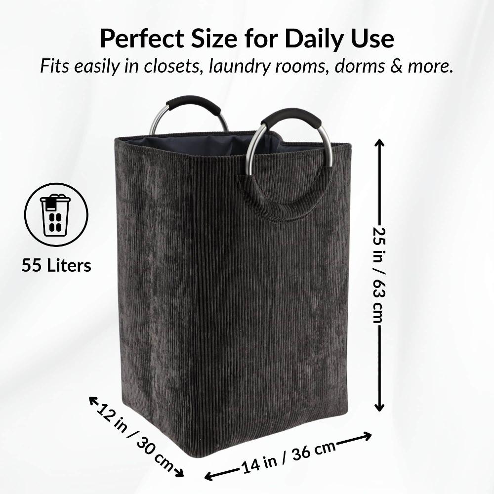 Evideco Corduroy Laundry Basket 55L Charcoal Gray Bathroom Storage & Furniture Storage Baskets & Organizers