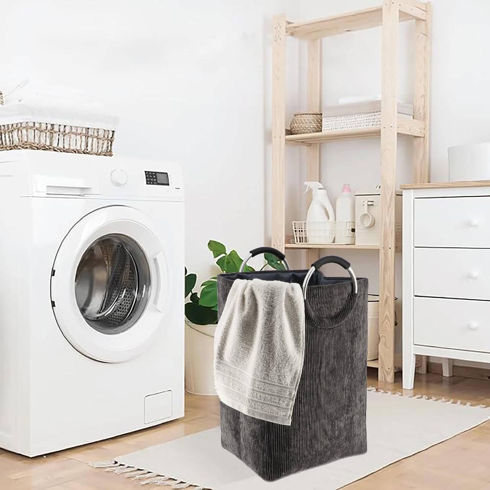 Evideco Corduroy Laundry Basket 55L Charcoal Gray Bathroom Storage & Furniture Storage Baskets & Organizers