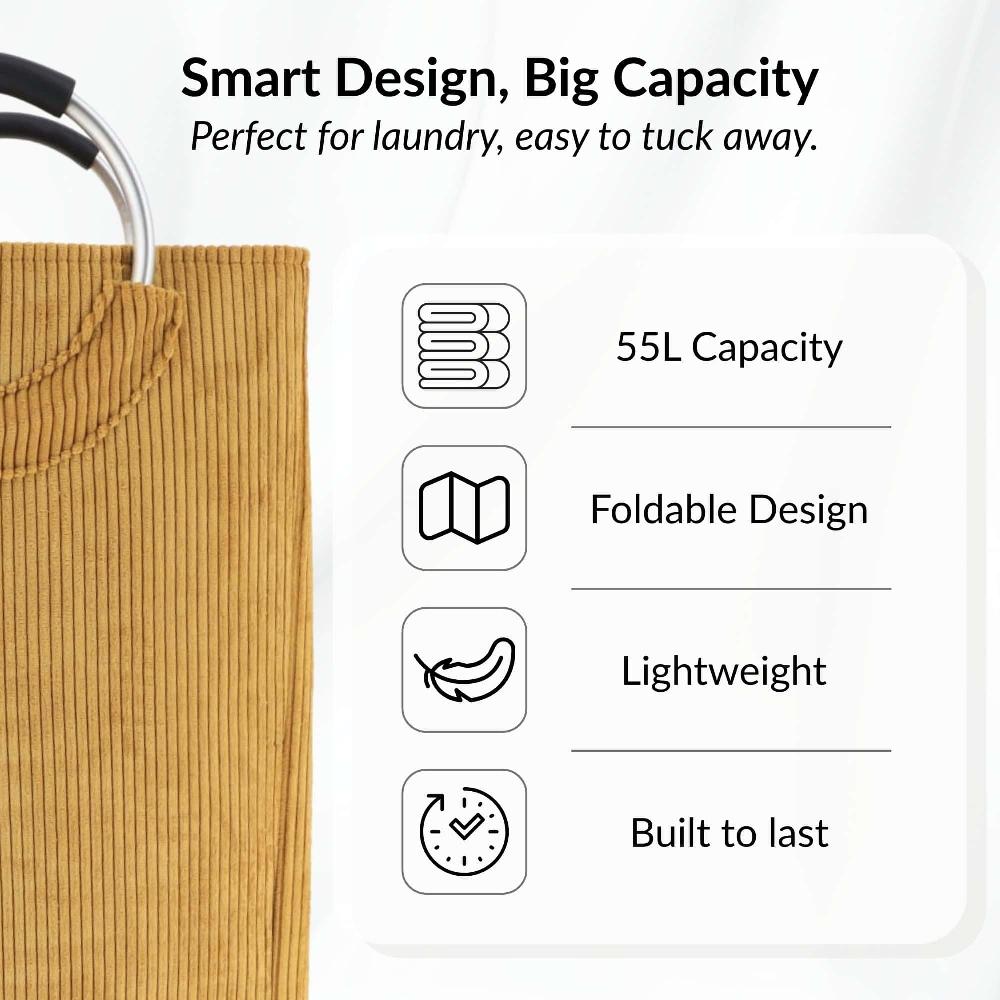 Evideco Corduroy Laundry Basket 55L Mustard Yellow Bathroom Storage & Furniture Storage Baskets & Organizers