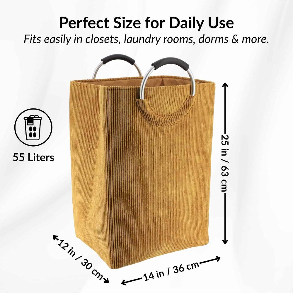 Evideco Corduroy Laundry Basket 55L Mustard Yellow Bathroom Storage & Furniture Storage Baskets & Organizers