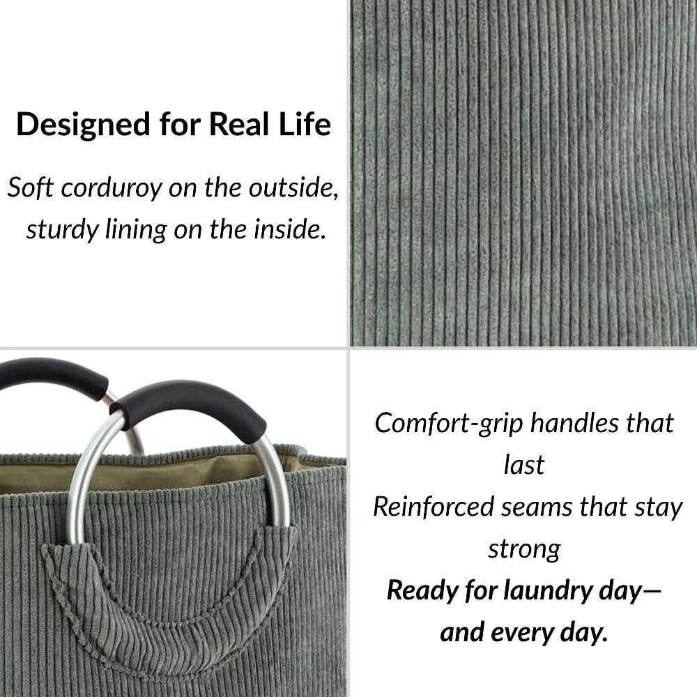 Evideco Corduroy Laundry Basket 55L Sage Green Bathroom Storage & Furniture Storage Baskets & Organizers