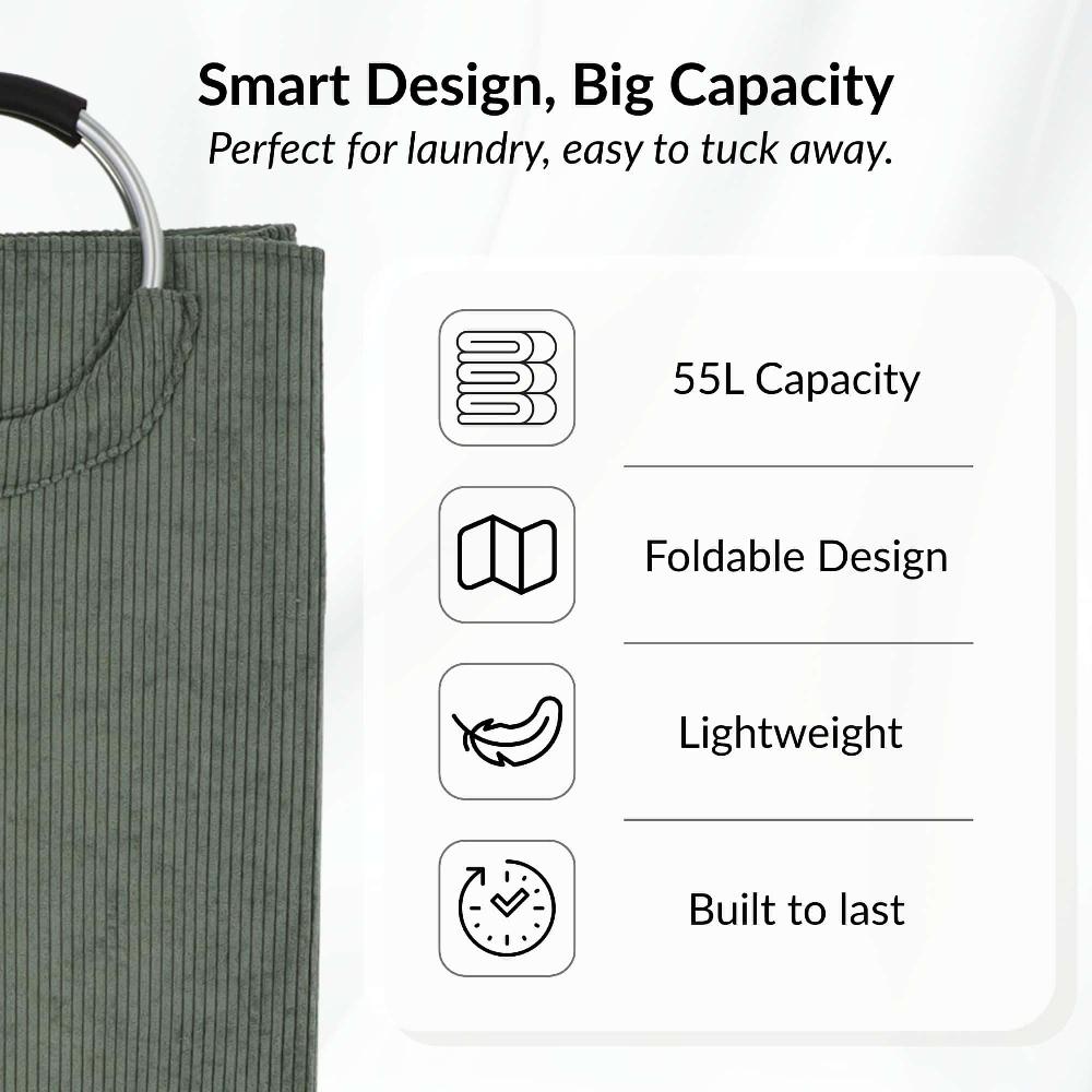 Evideco Corduroy Laundry Basket 55L Sage Green Bathroom Storage & Furniture Storage Baskets & Organizers