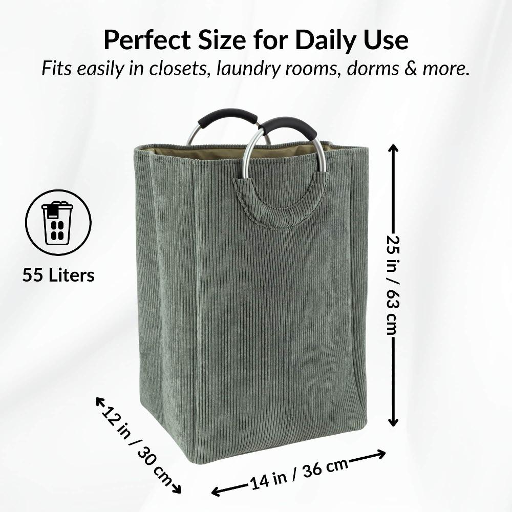Evideco Corduroy Laundry Basket 55L Sage Green Bathroom Storage & Furniture Storage Baskets & Organizers