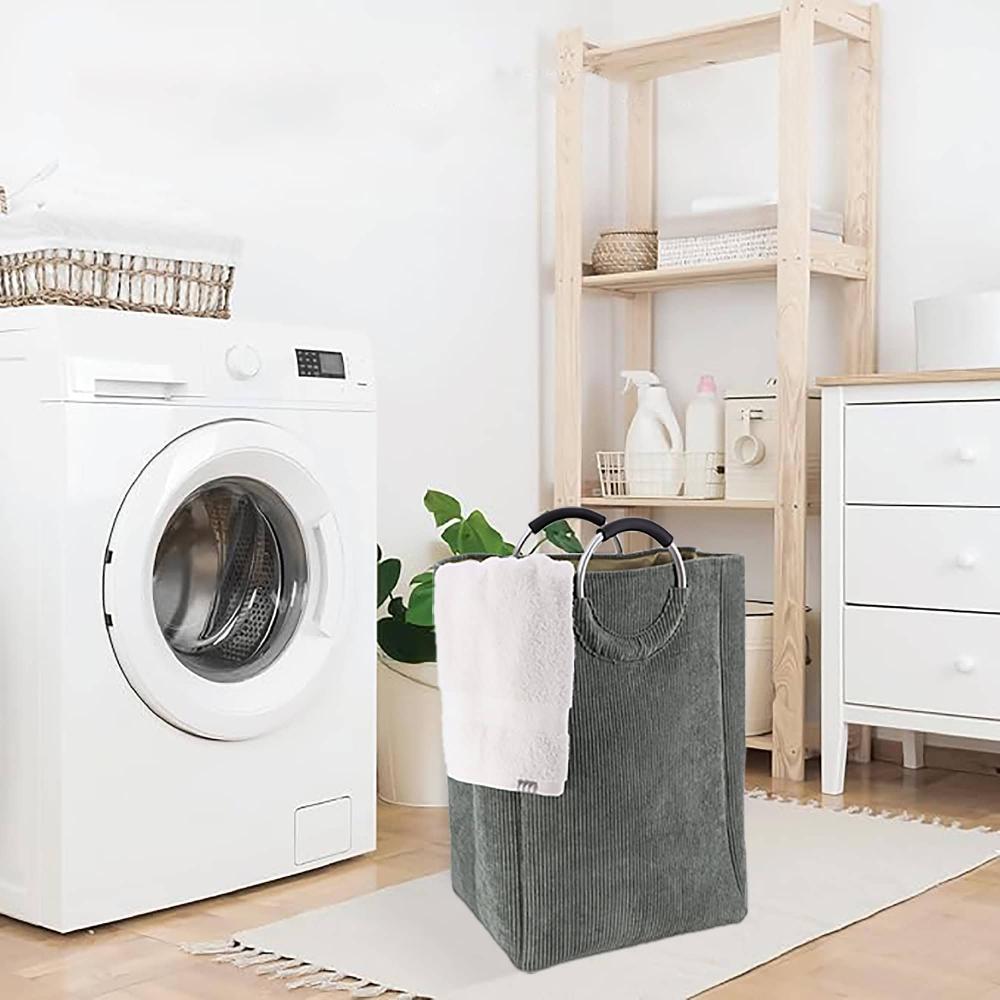 evideco Corduroy Laundry Basket 55L Sage Green Bathroom Storage & Furniture Storage Baskets & Organizers