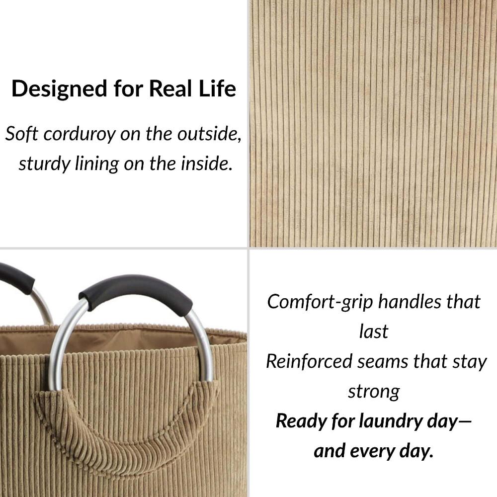 Evideco Corduroy Laundry Basket 55L Sand Beige Bathroom Storage & Furniture Storage Baskets & Organizers