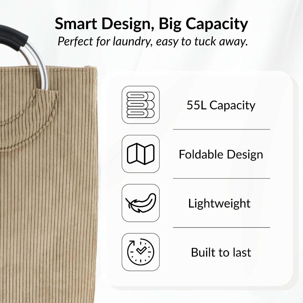 Evideco Corduroy Laundry Basket 55L Sand Beige Bathroom Storage & Furniture Storage Baskets & Organizers