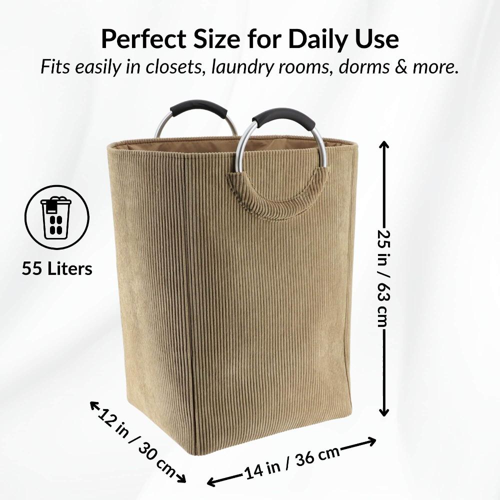 Evideco Corduroy Laundry Basket 55L Sand Beige Bathroom Storage & Furniture Storage Baskets & Organizers