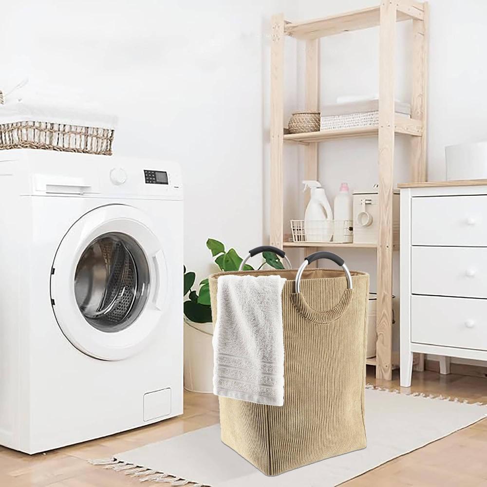 Evideco Corduroy Laundry Basket 55L Sand Beige Bathroom Storage & Furniture Storage Baskets & Organizers