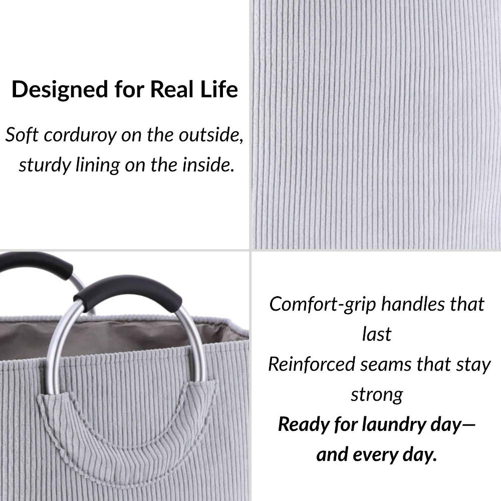 Evideco Corduroy Laundry Basket 55L Soft Gray Bathroom Storage & Furniture Storage Baskets & Organizers