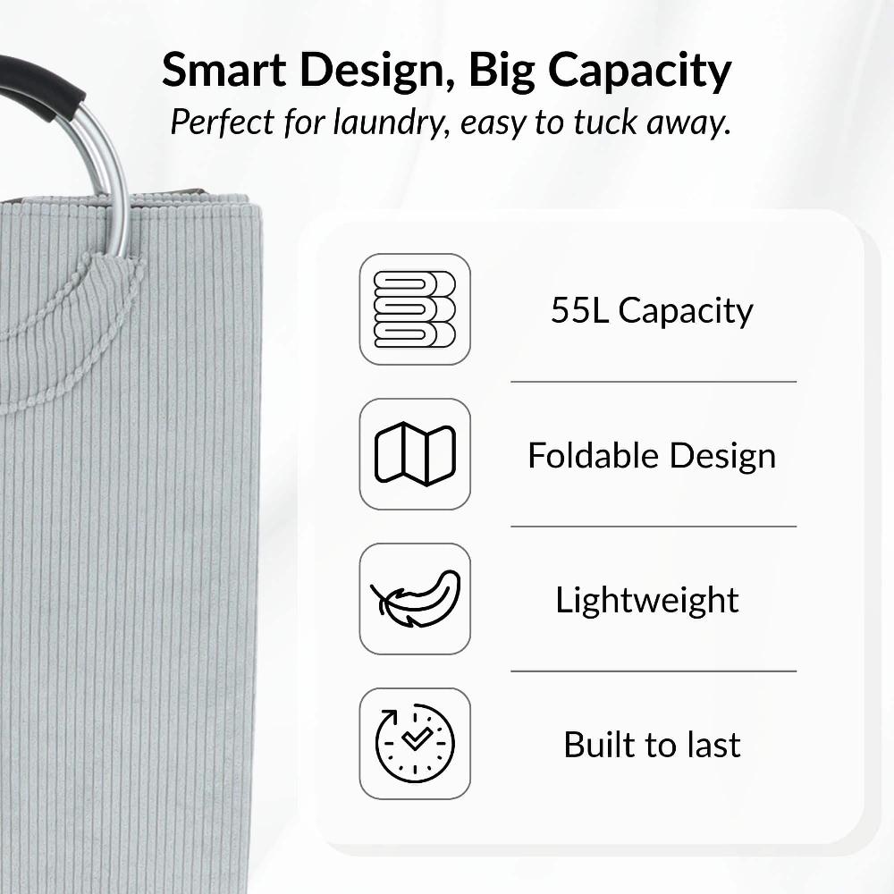 Evideco Corduroy Laundry Basket 55L Soft Gray Bathroom Storage & Furniture Storage Baskets & Organizers