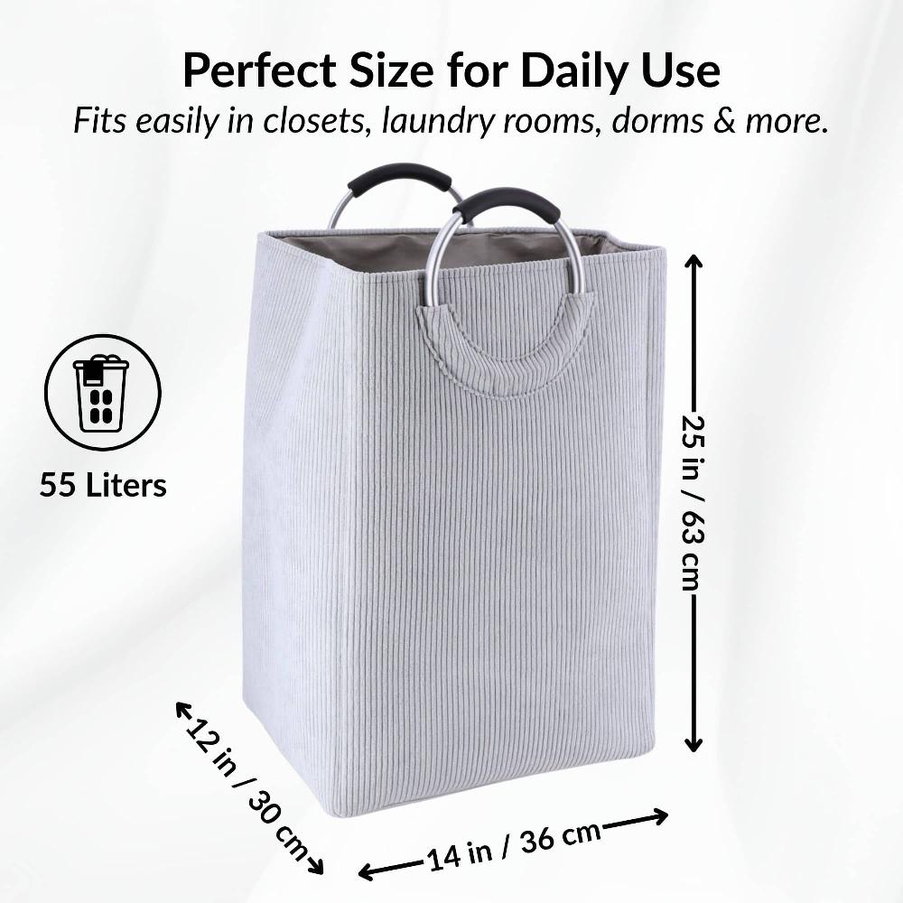 Evideco Corduroy Laundry Basket 55L Soft Gray Bathroom Storage & Furniture Storage Baskets & Organizers