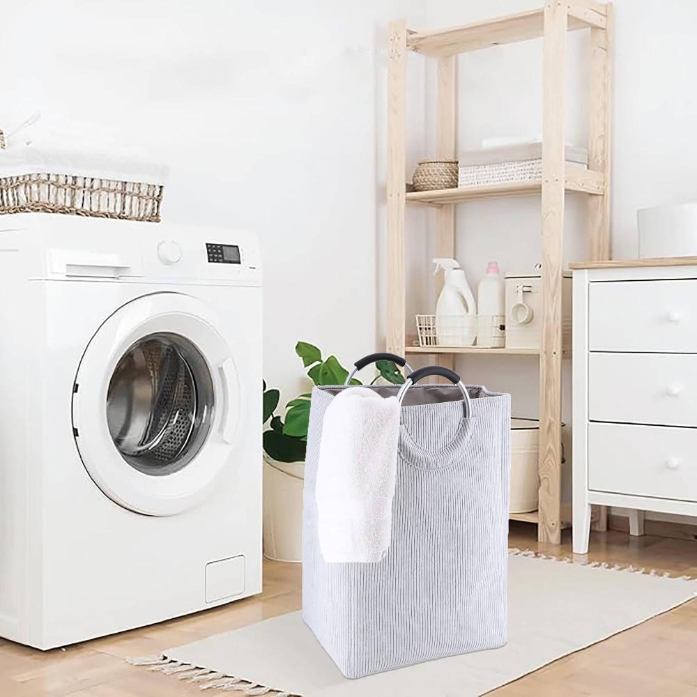 evideco Corduroy Laundry Basket 55L Soft Gray Bathroom Storage & Furniture Storage Baskets & Organizers