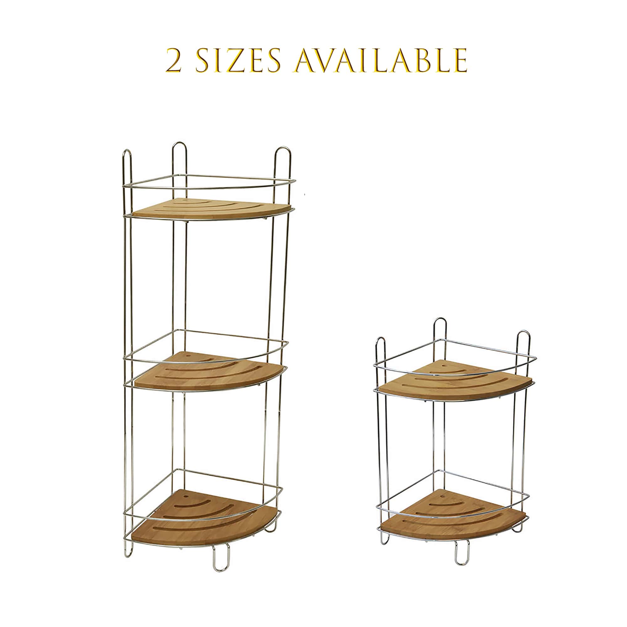 Evideco Corner Bathroom Organizer Storage Tower 2 Shelves Bamboo Chrome Metal Bathroom Storage & Furniture Bath Caddies