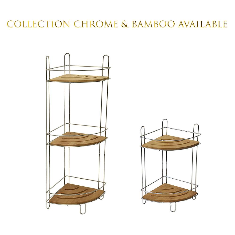 Evideco Corner Bathroom Organizer Storage Tower 3 Shelves Bamboo Black Metal Bathroom Storage & Furniture Bath Caddies