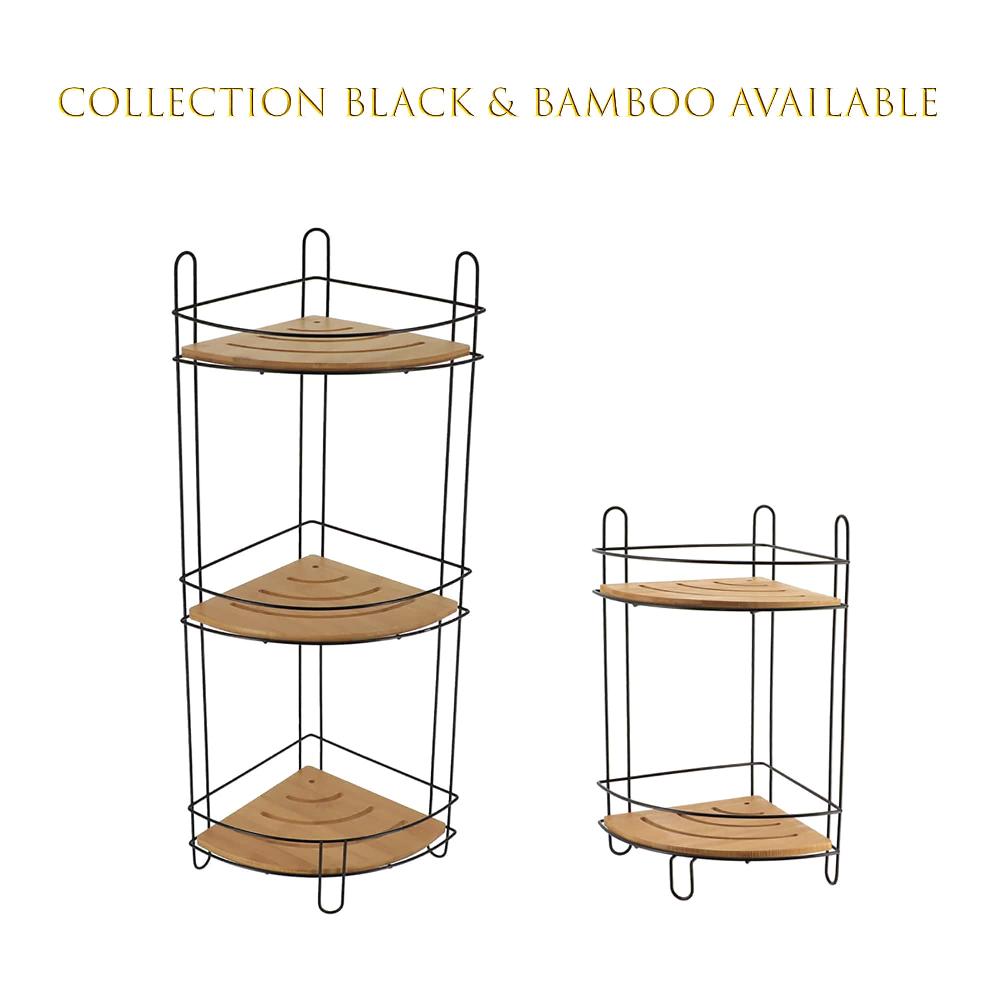 Evideco Corner Bathroom Organizer Storage Tower 3 Shelves Bamboo Chrome Metal Bathroom Storage & Furniture Bath Caddies