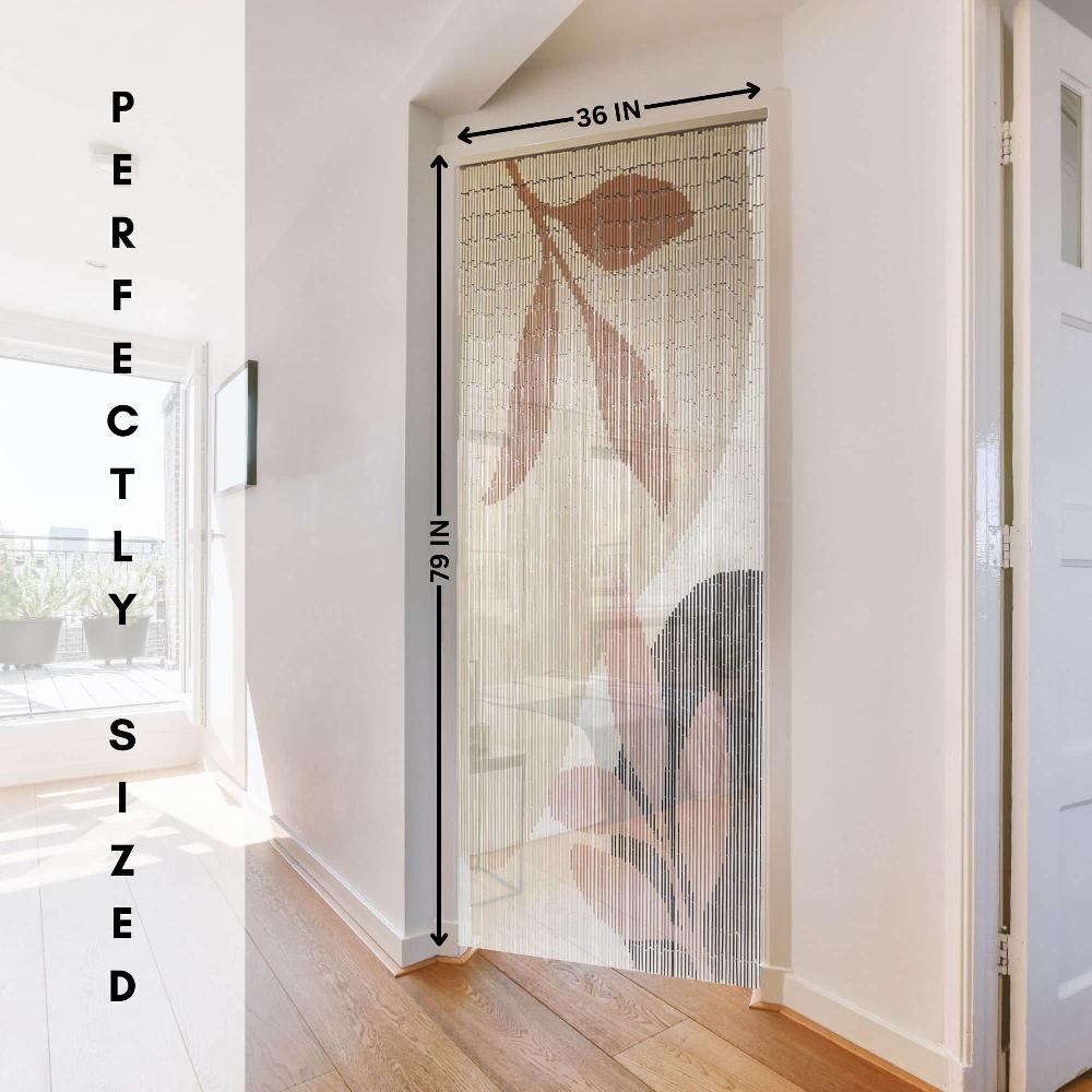 Evideco Decorative Beaded Door Curtain – Beige Autumn Leaves Design 36 X 79 Inches Natural Bamboo Beads For Home Decor Home Accessories Door Curtains