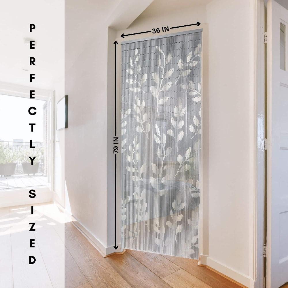 Evideco Decorative Beaded Door Curtain – Gray Branches Design 36 X 79 Inches Natural Bamboo Beads For Home Decor Home Accessories Door Curtains