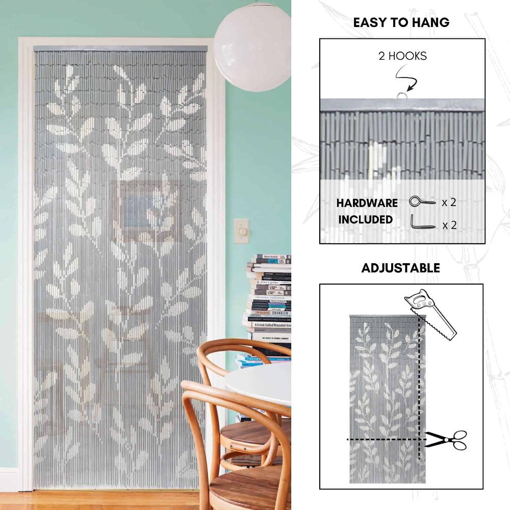 Evideco Decorative Beaded Door Curtain – Gray Branches Design 36 X 79 Inches Natural Bamboo Beads For Home Decor Home Accessories Door Curtains