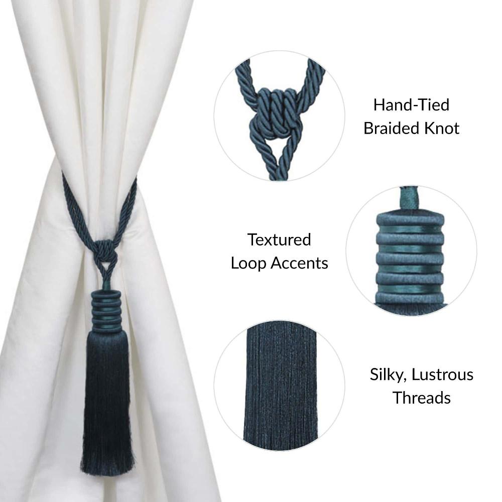 Evideco Decorative Curtain Tieback With Tassel – Deep Teal Home Accessories Tie Backs & Magnets Textile Tiebacks