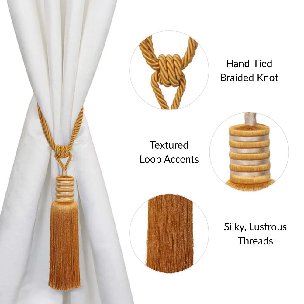 Evideco Decorative Curtain Tieback With Tassel – Golden Amber Home Accessories Tie Backs & Magnets Textile Tiebacks