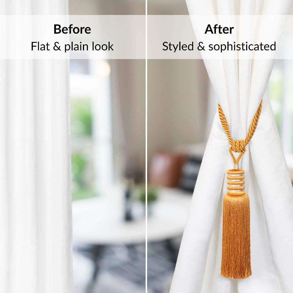 Evideco Decorative Curtain Tieback With Tassel – Golden Amber Home Accessories Tie Backs & Magnets Textile Tiebacks