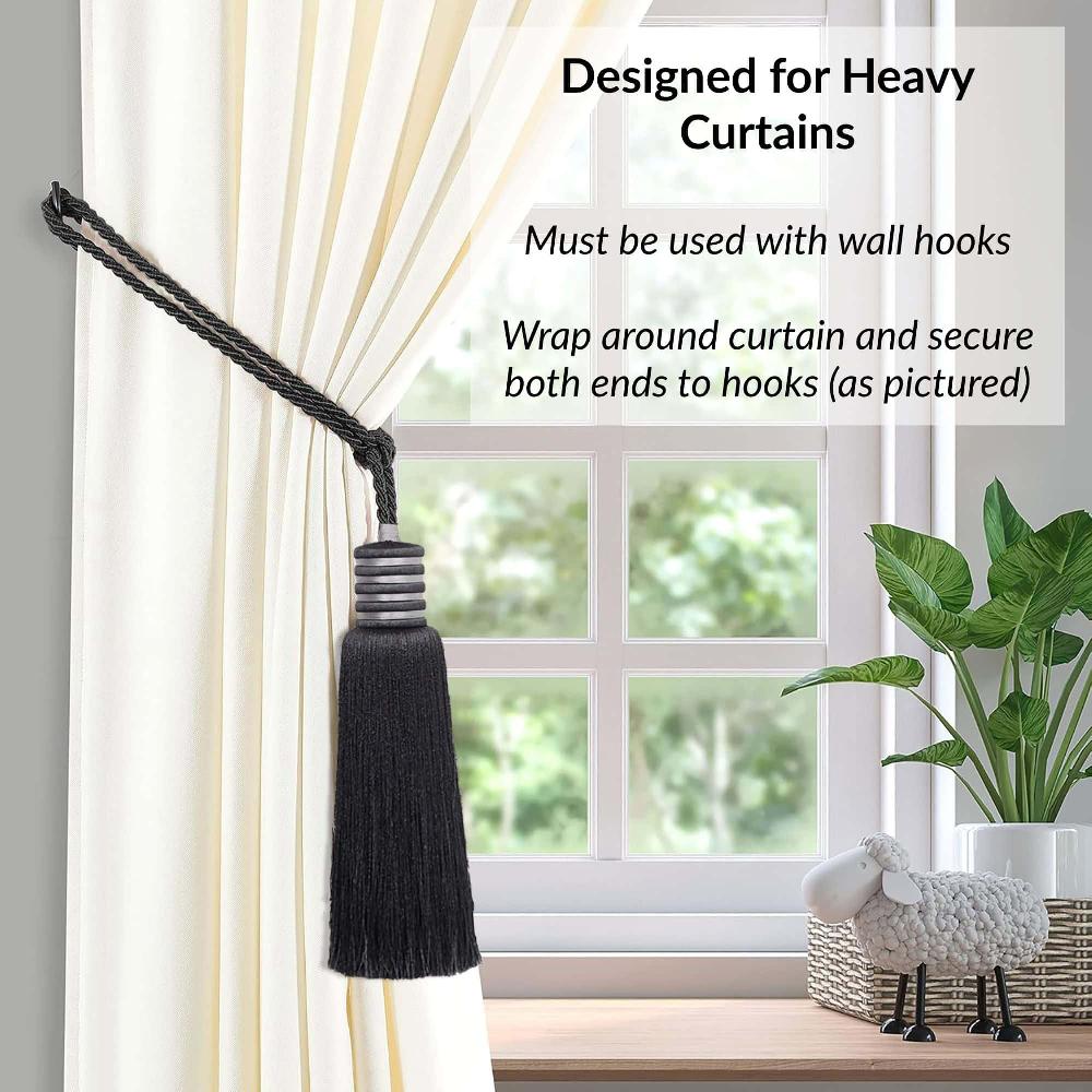 Evideco Decorative Curtain Tieback With Tassel – Midnight Black Home Accessories Tie Backs & Magnets Textile Tiebacks