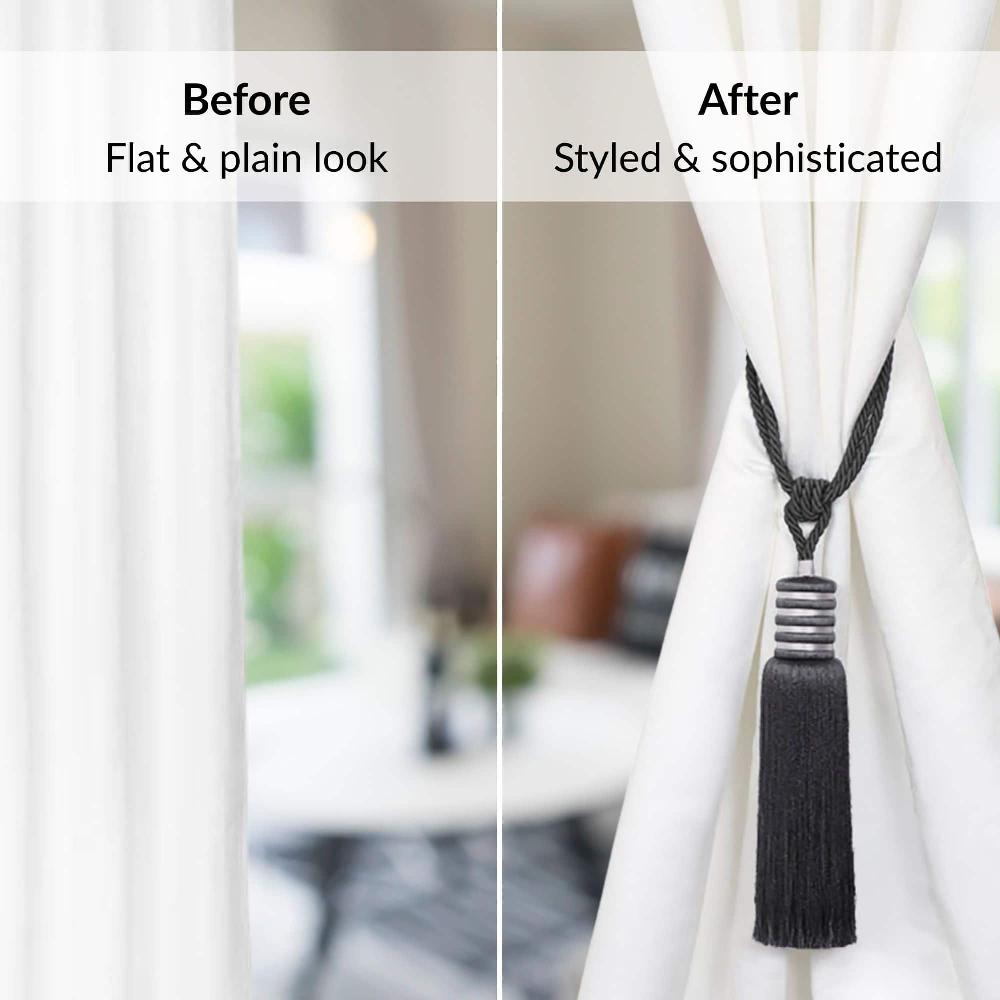 Evideco Decorative Curtain Tieback With Tassel – Midnight Black Home Accessories Tie Backs & Magnets Textile Tiebacks