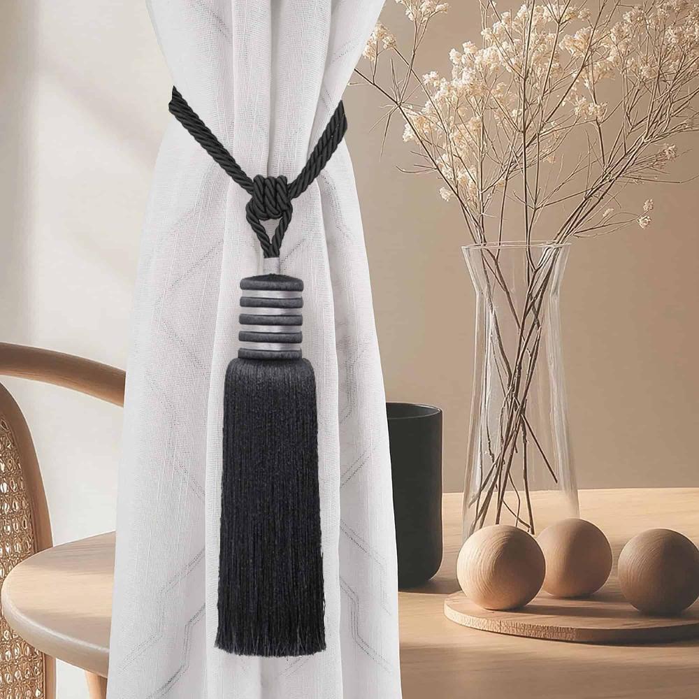 Evideco Decorative Curtain Tieback With Tassel – Midnight Black Home Accessories Tie Backs & Magnets Textile Tiebacks