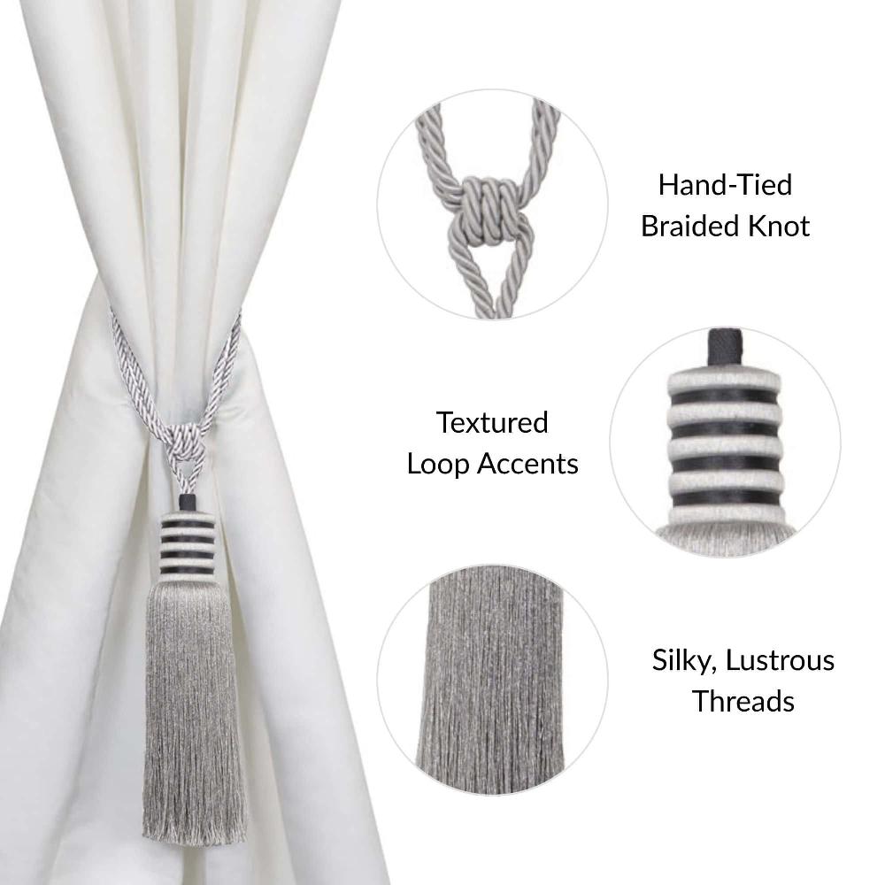 Evideco Decorative Curtain Tieback With Tassel – Silver Mist Home Accessories Tie Backs & Magnets Textile Tiebacks