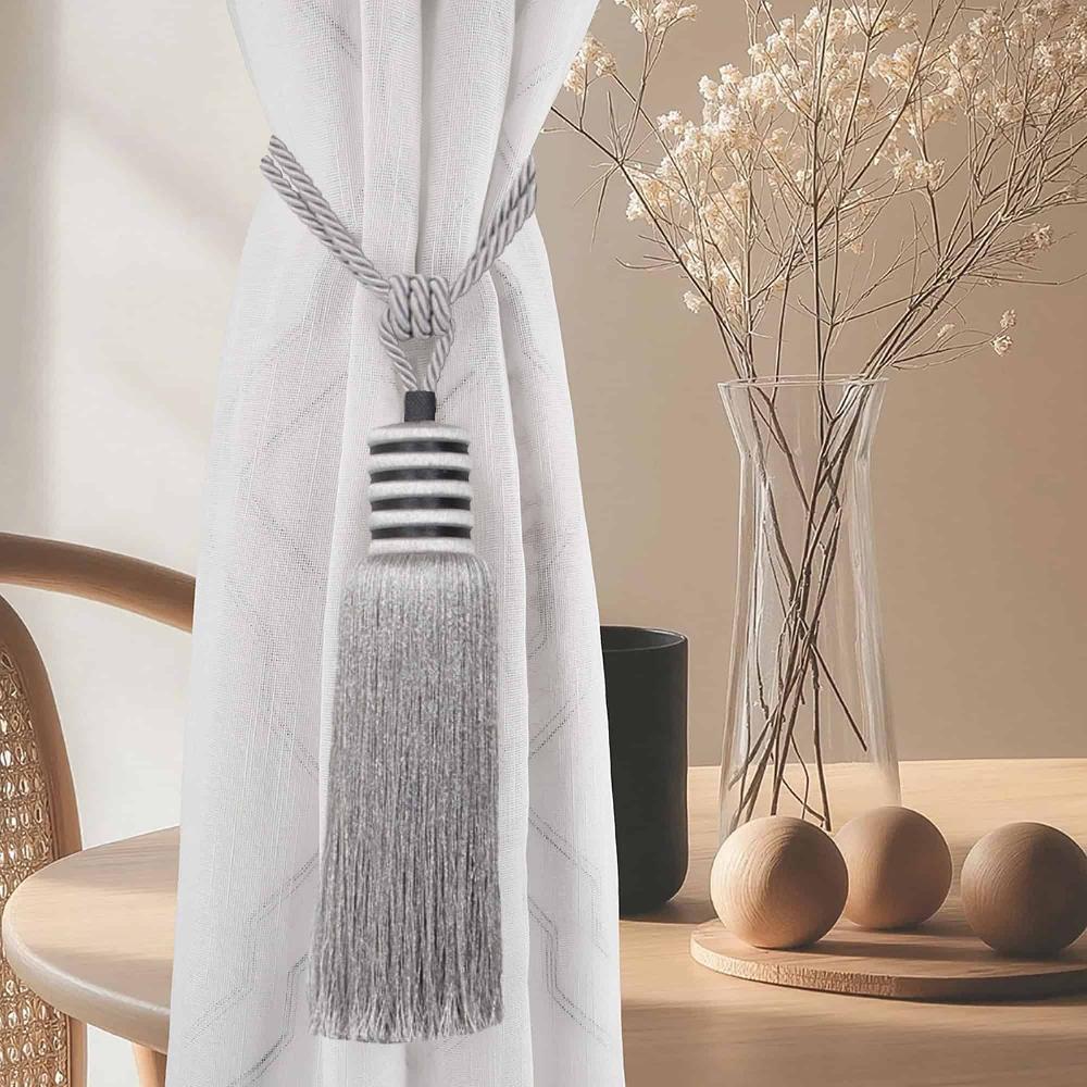 evideco Decorative Curtain Tieback With Tassel – Silver Mist Home Accessories Tie Backs & Magnets Textile Tiebacks